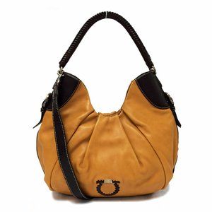 Salvatore Ferragamo Whip Stitched Tan Leather Satchel Handbag